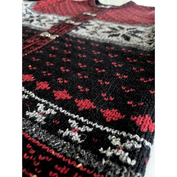 Croft & Barrow Sz L Fair Isle  Cardigan Sweater Red Wool Blend Nordic Apres Ski - Picture 5 of 13